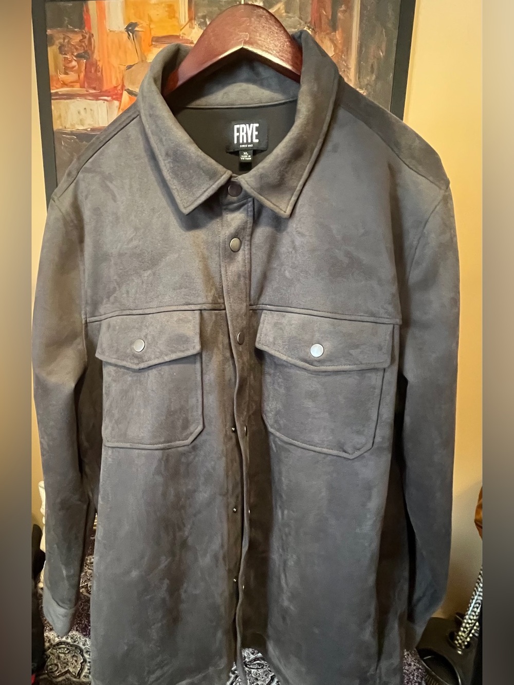 Frye Men's Classic Fit Chest Pockets Faux Suede Shirt Jacket - XL